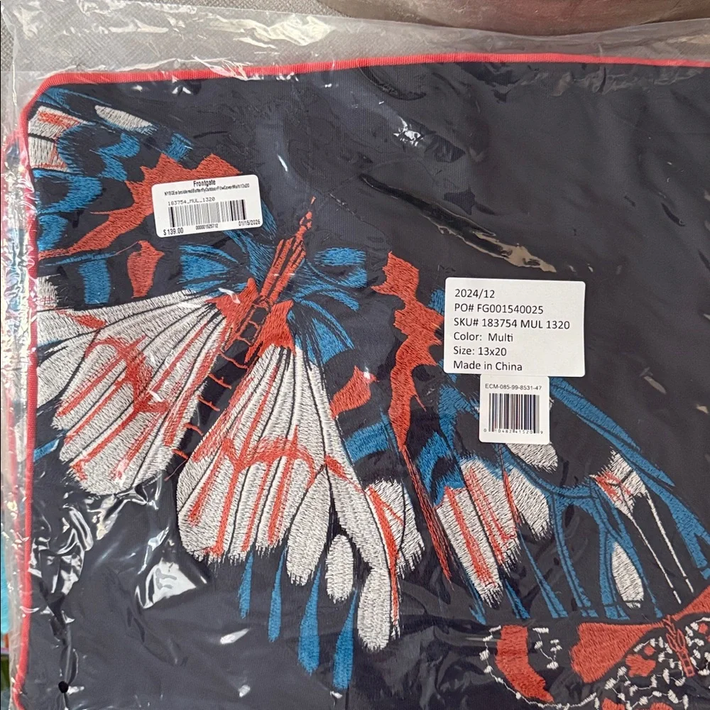 Frontgate Butterfly Embroidered Outdoor Pillow Cover - 13” x 20” - NWT